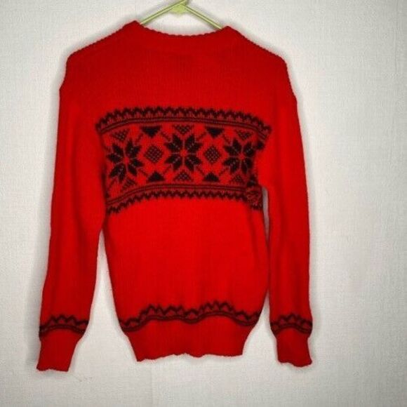 VTG Janus of Norway Scandinavian Crewneck Sweater Men Size L Nordic Red 100%Wool - Picture 4 of 8